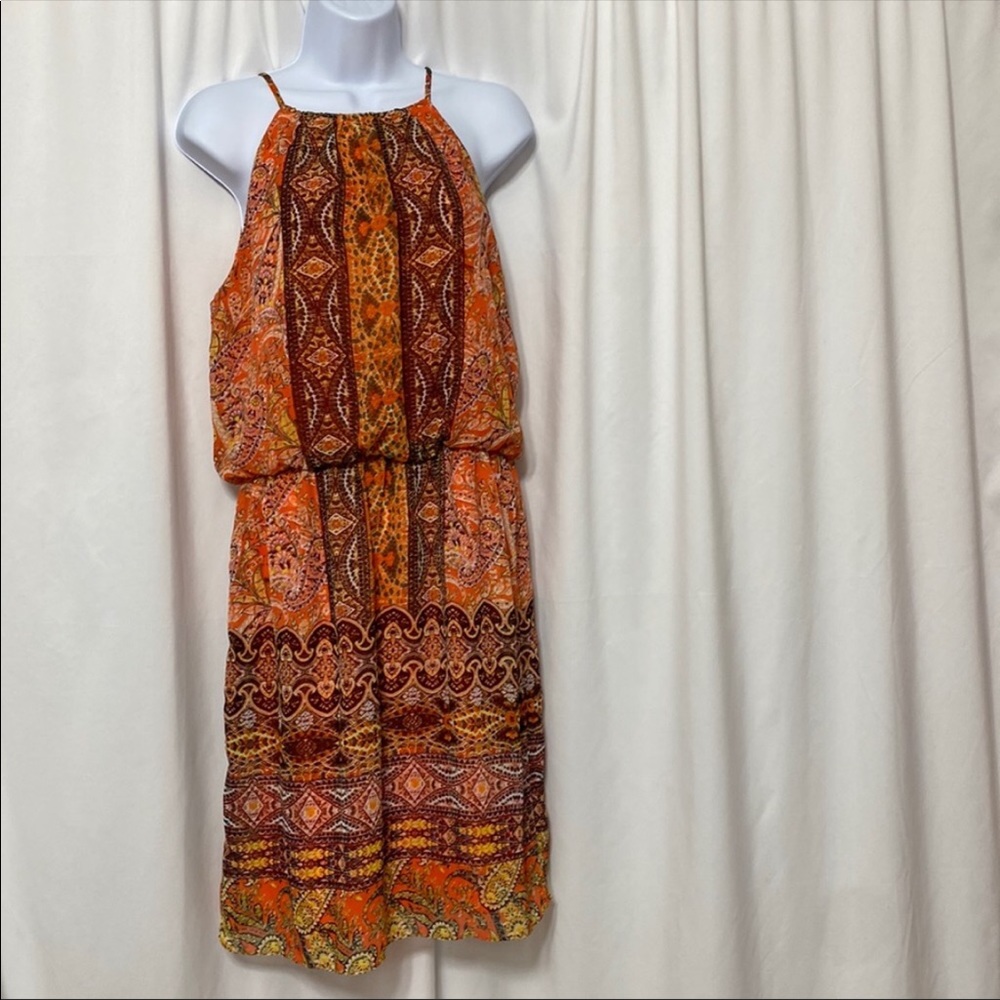 London Times Orange Paisley Halter Dress - Picture 4 of 6
